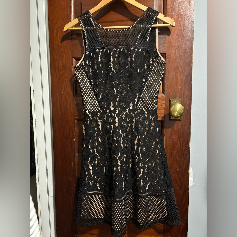 Black Swan Black and Tan Lace Midi Dress